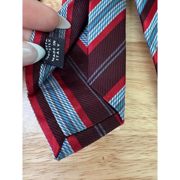 Borrelli Napoli Italian Men’s Silk Neck Tie Red Maroon Blue - Picture 7 of 10